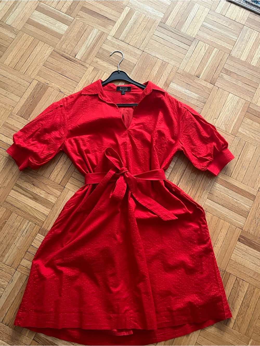 AYR Red Belted Shirt Dress with Puff Sleeves
